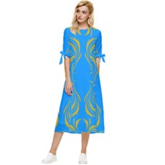 Floral Folk Damask Pattern  Bow Sleeve Chiffon Midi Dress by Eskimos