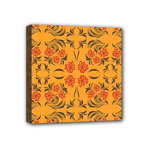 Floral Folk Damask Pattern  Mini Canvas 4  X 4  (stretched) by Eskimos