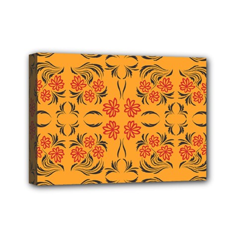 Floral Folk Damask Pattern  Mini Canvas 7  X 5  (stretched) by Eskimos