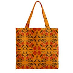 Floral Folk Damask Pattern  Zipper Grocery Tote Bag by Eskimos