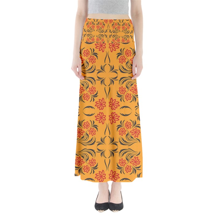 Floral folk damask pattern  Full Length Maxi Skirt