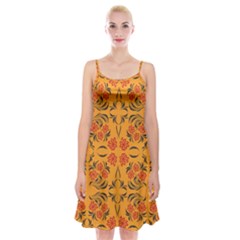 Floral Folk Damask Pattern  Spaghetti Strap Velvet Dress by Eskimos