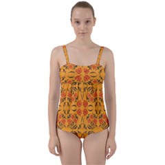 Floral Folk Damask Pattern  Twist Front Tankini Set by Eskimos