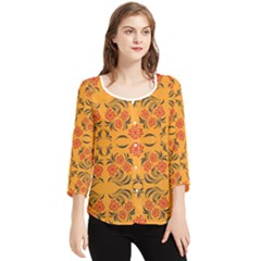 Floral Folk Damask Pattern  Chiffon Quarter Sleeve Blouse by Eskimos