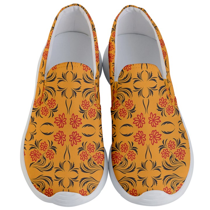 Floral folk damask pattern  Men s Lightweight Slip Ons