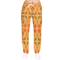 Floral Folk Damask Pattern  Women Velvet Drawstring Pants by Eskimos