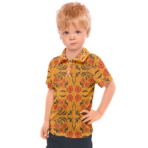 Floral Folk Damask Pattern  Kids  Polo Tee by Eskimos