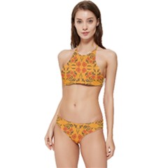 Floral Folk Damask Pattern  Banded Triangle Bikini Set