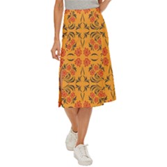 Floral Folk Damask Pattern  Midi Panel Skirt by Eskimos