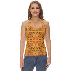 Floral Folk Damask Pattern  Basic Halter Top by Eskimos