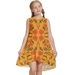 Floral Folk Damask Pattern  Kids  Frill Swing Dress