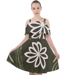 Folk Flowers Print Floral Pattern Ethnic Art Cut Out Shoulders Chiffon Dress by Eskimos