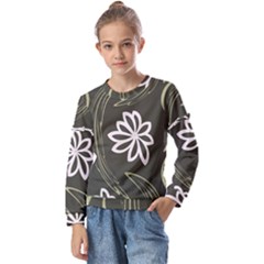 Folk Flowers Print Floral Pattern Ethnic Art Kids  Long Sleeve Tee With Frill 