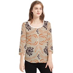 Folk Flowers Print Floral Pattern Ethnic Art Chiffon Quarter Sleeve Blouse by Eskimos