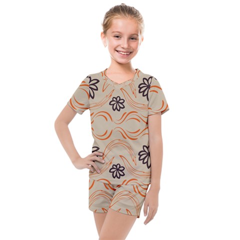 Folk Flowers Print Floral Pattern Ethnic Art Kids  Mesh Tee And Shorts Set by Eskimos