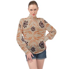 Folk Flowers Print Floral Pattern Ethnic Art High Neck Long Sleeve Chiffon Top by Eskimos