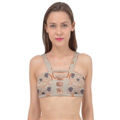 Folk Flowers Print Floral Pattern Ethnic Art Cage Up Bikini Top