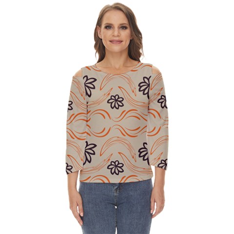 Folk Flowers Print Floral Pattern Ethnic Art Cut Out Wide Sleeve Top by Eskimos