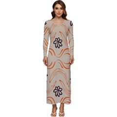 Folk Flowers Print Floral Pattern Ethnic Art Long Sleeve Velour Longline Maxi Dress