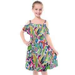 Floral Kids  Cut Out Shoulders Chiffon Dress