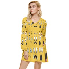 Emojis Tiered Long Sleeve Mini Dress by Sparkle