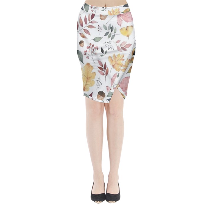 Flowers Pattern Midi Wrap Pencil Skirt