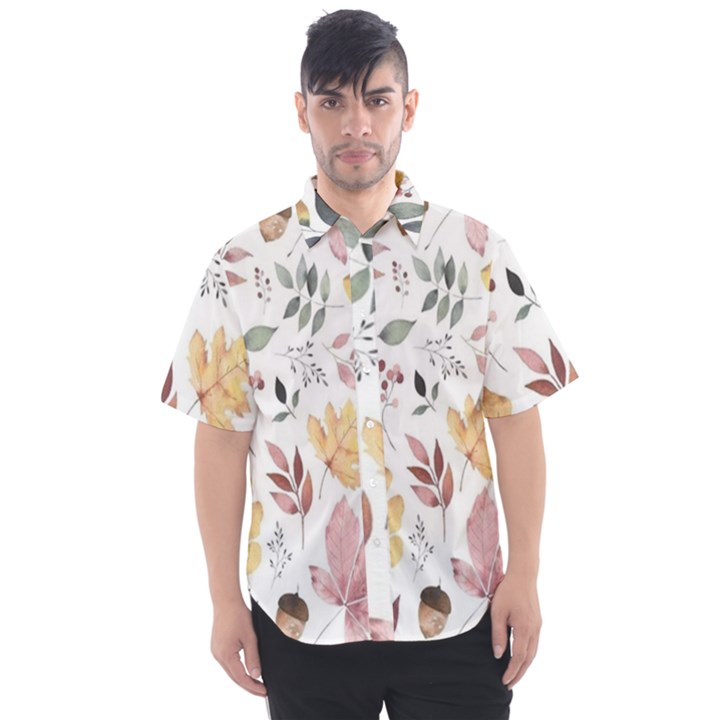 Flowers Pattern Men s Short Sleeve Shirt