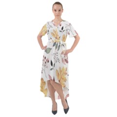 Flowers Pattern Front Wrap High Low Dress