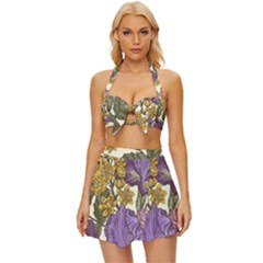 Spring Floral Vintage Style Bikini Top And Skirt Set 