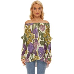 Spring Floral Off Shoulder Chiffon Pocket Shirt