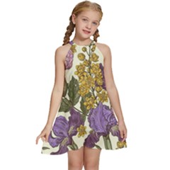 Spring Floral Kids  Halter Collar Waist Tie Chiffon Dress