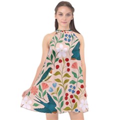 Floral Halter Neckline Chiffon Dress  by Sparkle