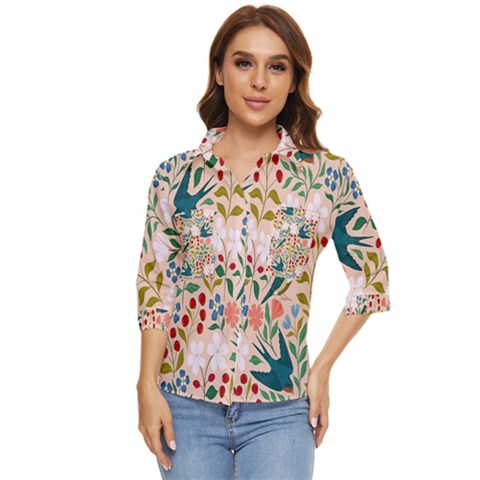 Floral Women s Quarter Sleeve Pocket Shirt by Sparkle