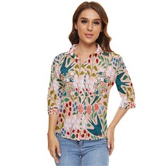 Floral Women s Quarter Sleeve Pocket Shirt