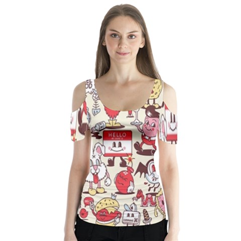 Retro Food Butterfly Sleeve Cutout Tee  by Sparkle