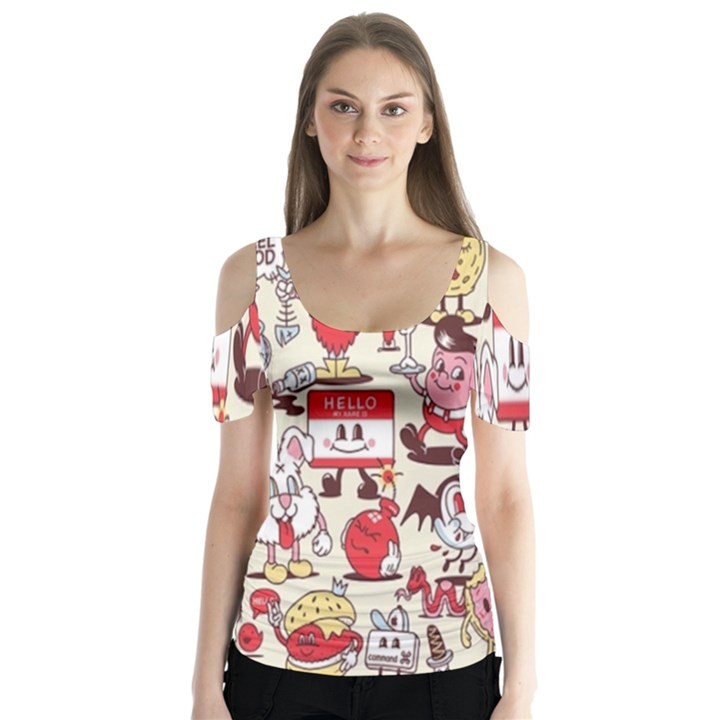 Retro Food Butterfly Sleeve Cutout Tee 