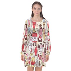 Retro Food Long Sleeve Chiffon Shift Dress  by Sparkle