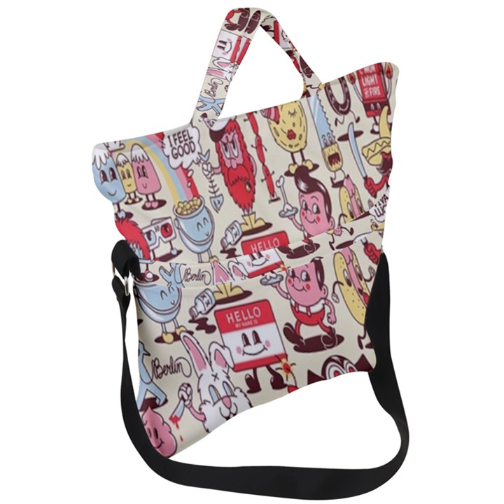 Retro Food Fold Over Handle Tote Bag