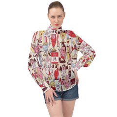 Retro Food High Neck Long Sleeve Chiffon Top by Sparkle