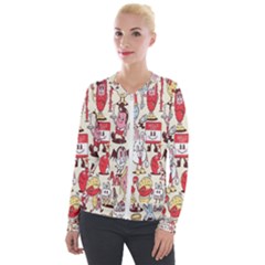 Retro Food Velvet Zip Up Jacket by Sparkle