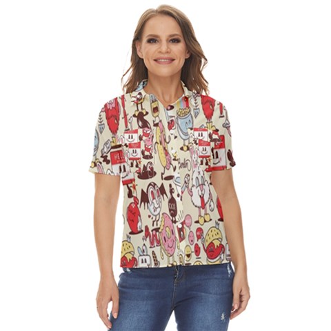 Retro Food Women s Short Sleeve Double Pocket Shirt by Sparkle