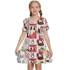 Retro Food Kids  Short Sleeve Tiered Mini Dress