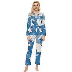 Floral Womens  Long Sleeve Velvet Pocket Pajamas Set