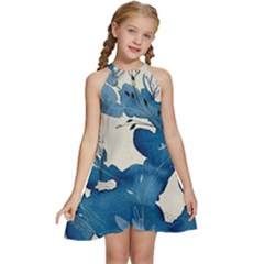 Floral Kids  Halter Collar Waist Tie Chiffon Dress