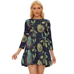 Nature With Bugs Long Sleeve Babydoll Dress