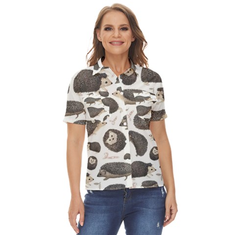 Hedgehog Women s Short Sleeve Double Pocket Shirt by Sparkle