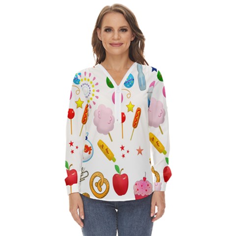 Summer-fair-food-goldfish Copy Copy Zip Up Long Sleeve Blouse by Nexatart