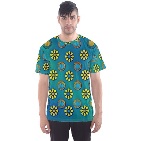 Yellow And Blue Proud Blooming Flowers Men s Sport Mesh Tee by pepitasart