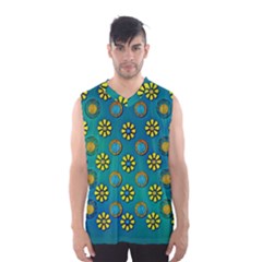 Yellow And Blue Proud Blooming Flowers Men s Basketball Tank Top by pepitasart