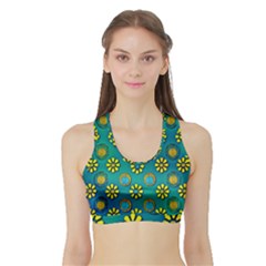 Yellow And Blue Proud Blooming Flowers Sports Bra With Border by pepitasart